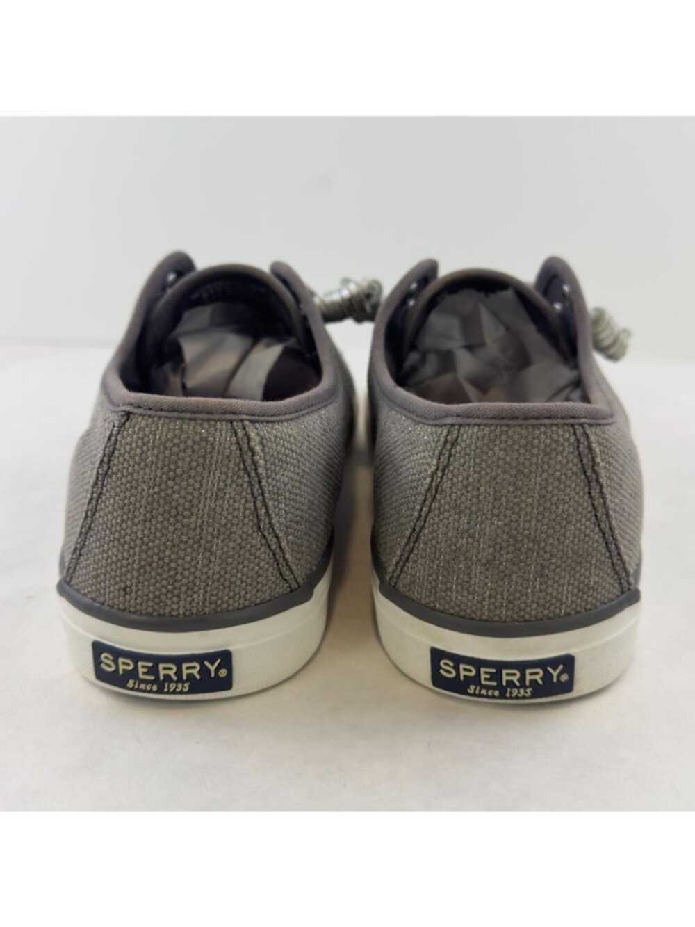 Sperry Seacoast Sneaker Womens Size 8M Canvas Metallic Silver Gray Boat Shoes - Picture 2 of 13